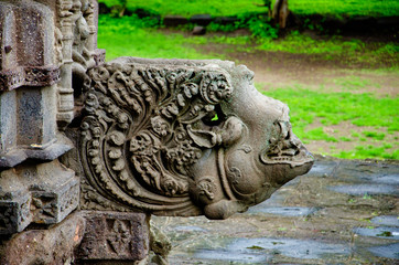 Carving details, Gondeshwar Temple, Sinnar, near Nashik, Maharashtra, India.