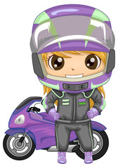 Kid Girl Sports Motor Racing Illustration