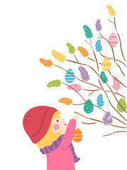 Kid Girl Sweden Easter Twigs Decorate Illustration
