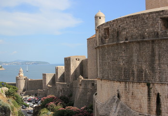 Northern walls of the old town Dubbrovnik on bright sunny day