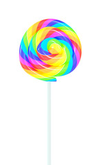 Rainbow lollipop isolated on white background. 3d image