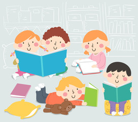 Obraz premium Kids Classroom Book Corner Illustration