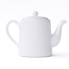 White ceramic teapot isolated on white background. 3d image