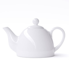 White ceramic teapot on white background. 3d image