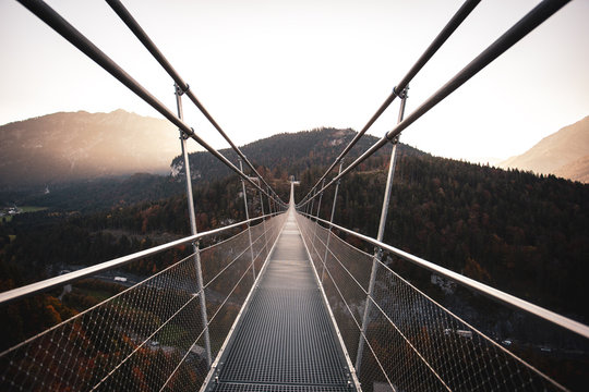Pedestrian bridge called Highline 179 in Reutte at sunrise