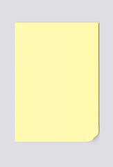 Blank sheet of yellow paper isolated on gray background. 3d image