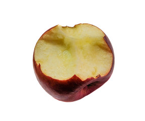 Red bitten apple close up isolated on white background