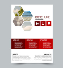 Flyer design template. Brochure layout. Red color. Vector illustration.