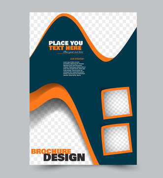 Flyer design template. Brochure layout. Blue and orange color. Vector illustration.