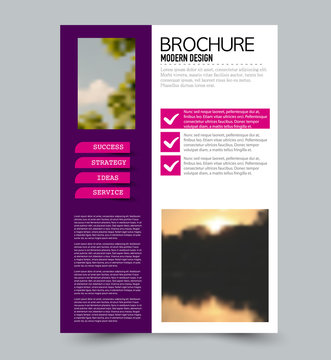 Flyer design template. Brochure layout. Purple and pink color. Vector illustration.