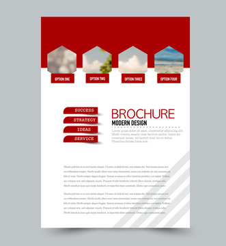 Flyer design template. Brochure layout. Red color. Vector illustration.