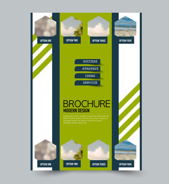 Flyer design template. Brochure layout. Green color. Vector illustration.