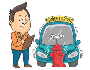 Car Crashing into Fire Hydrant Illustration