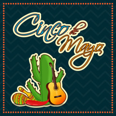Retro style poster design with text Cinco De Mayo and festival elements in sticker style for celebration concept.