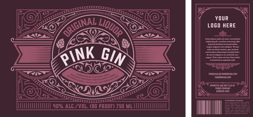 Vintage Gin label for packing, back and front side. Vector layered