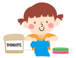 Kid Girl Donate Clothes Box Fold Illustration