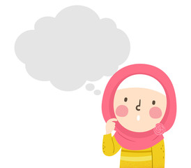 Kid Girl Muslim Thinking Bubble Illustration