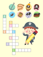 Kid Boy Pirate Cross Word Puzzle Illustration