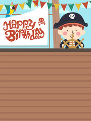 Kid Boy Pirate Ship Invitation Illustration