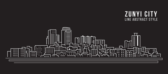Fototapeta premium Cityscape Building Line art Vector Illustration design - Zunyi city