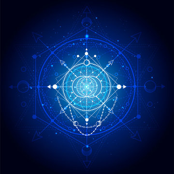 Vector illustration of Sacred or mystic symbol on abstract background. Geometric sign drawn in lines.