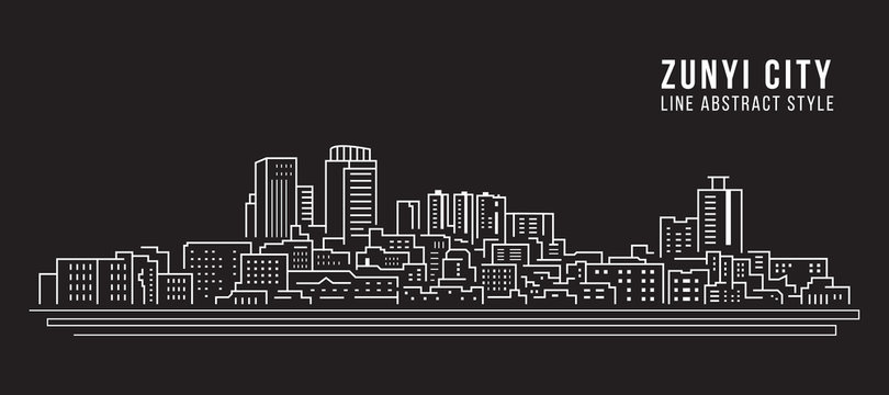 Cityscape Building Line art Vector Illustration design -  Zunyi city