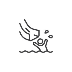 Splashing into swimming pool line icon. linear style sign for mobile concept and web design. Man on water slides in aqua park outline vector icon. Symbol, logo illustration. Pixel perfect vector 