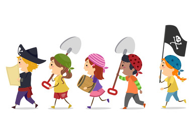 Stickman Kids Pirates March Find Treasure Tools