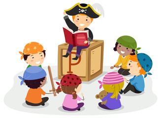Stickman Kids Pirates Story Telling Illustration