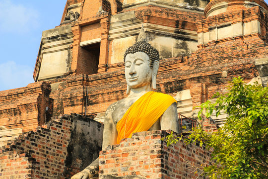 Ancient Buddha Statue at Wat Yai Chaimongkol in Ayutthaya ,Thailand.