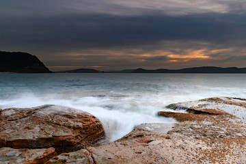 Soft High Cloud Sunrise Seascape from Rock Platform