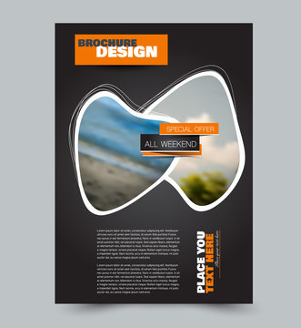 Flyer design template. Brochure layout. School education handout. Annual report cover. Vector illustration. Black and orange color.