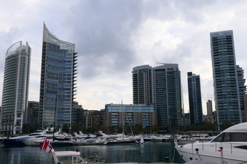 The skyline of the Zaitunay Bay marina in Beirut, Lebanon