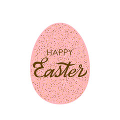 Easter golden egg with a handwritten inscription Happy Easter. Bright holiday card with retro inscription and Easter bunny. vector illustration isolated