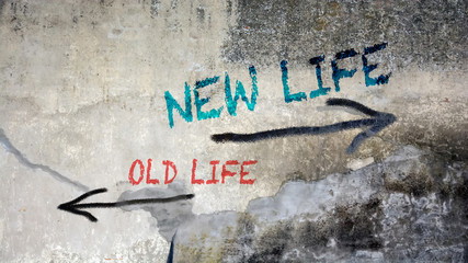 Wall Graffiti NEW LIFE versus OLD LIFE