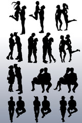 collection of silhouettes of couples of people