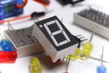 Seven segment indicators and color LEDs. Components for creating simple automation systems.