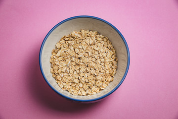 top view of Oat flakes in bowl