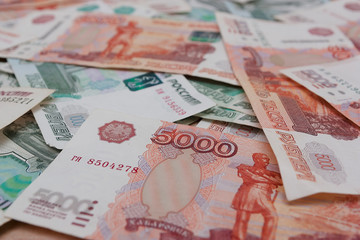 Money. Russian rubles in denominations of 1000 and 5000 rubles