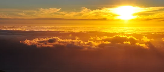 Fotobehang Golden sunset above clouds, mountain view, Table Mountain, South Africa © supertramp8
