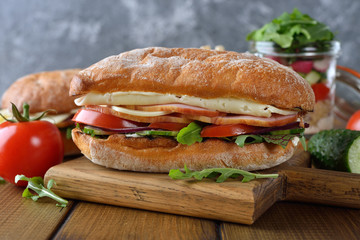 Ciabatta sandwich with arugula
