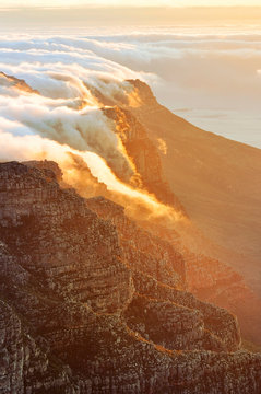 Beautiful sunset at Table Mountain, South Africa
