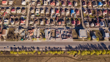 Aerial drone flight over a suburban community