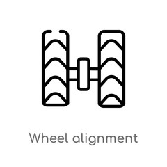 outline wheel alignment vector icon. isolated black simple line element illustration from transportation concept. editable vector stroke wheel alignment icon on white background