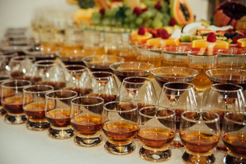 Festive banquet. Different alcoholic beverages