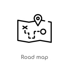 outline road map vector icon. isolated black simple line element illustration from travel concept. editable vector stroke road map icon on white background