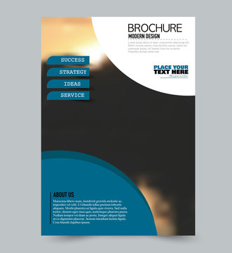 Flyer template. Brochure layout. Annual report cover or print out poster design. Blue color. Vector illustration.