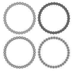 Set of circle lace frames, monochrome outline design, black line on white background. Beautiful collection of vintage design elements. Vector design.