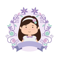 little girl with wreath flowers first communion