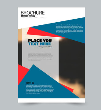 Flyer template. Brochure layout. Annual report cover or print out poster design. Blue and orange color. Vector illustration.